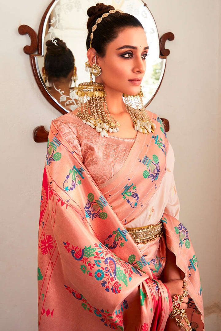 Dawn Pink Paithani Silk Saree