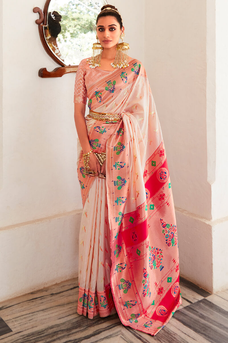 Dawn Pink Paithani Silk Saree