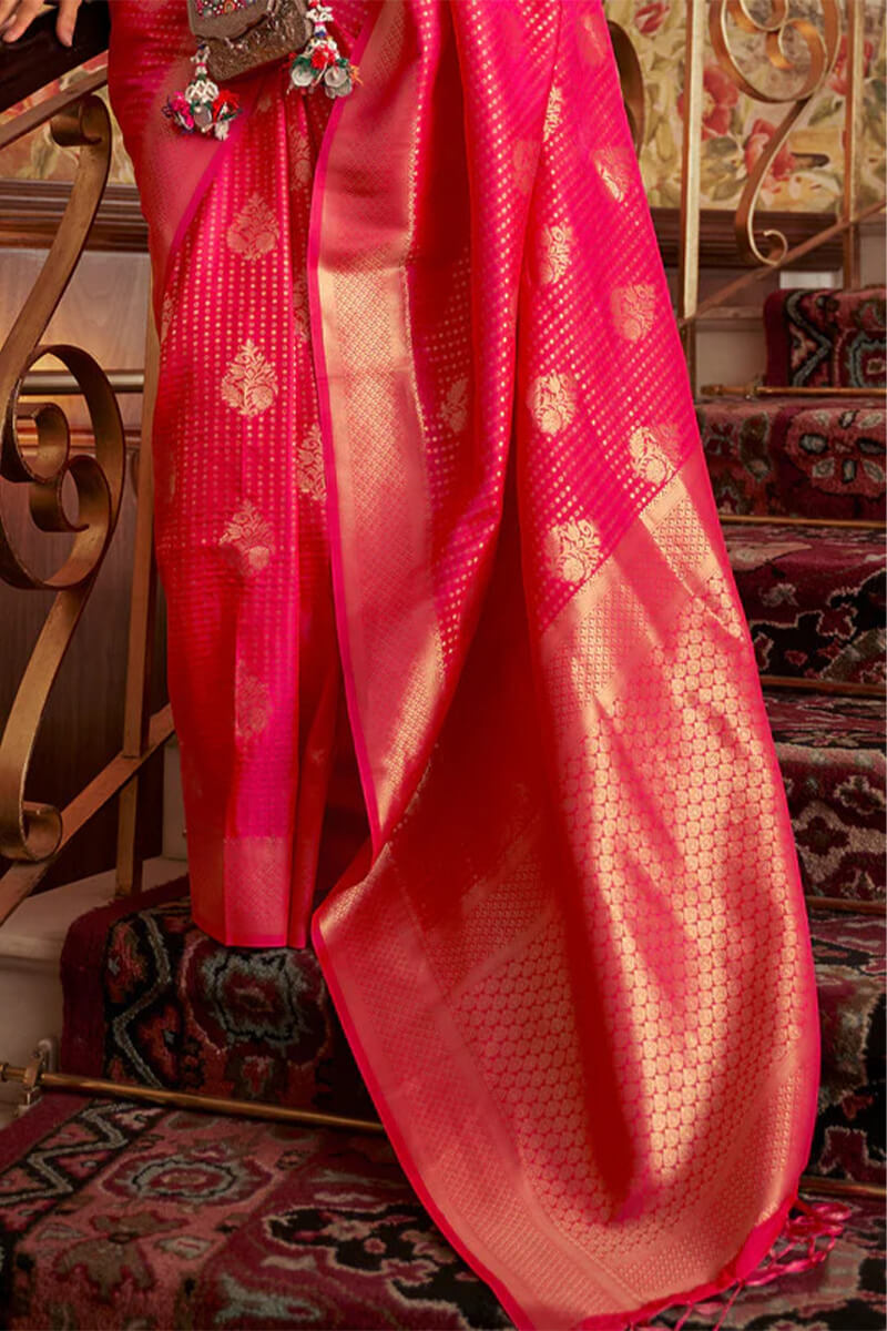 Debian Red Zari Woven Kanjivaram Silk Saree