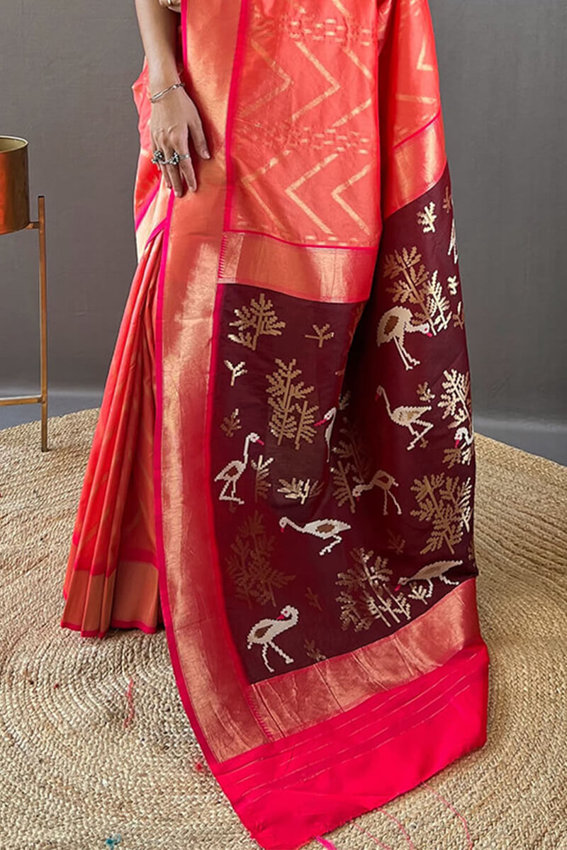 Deep Carmine Pink Soft Banarasi Silk Saree