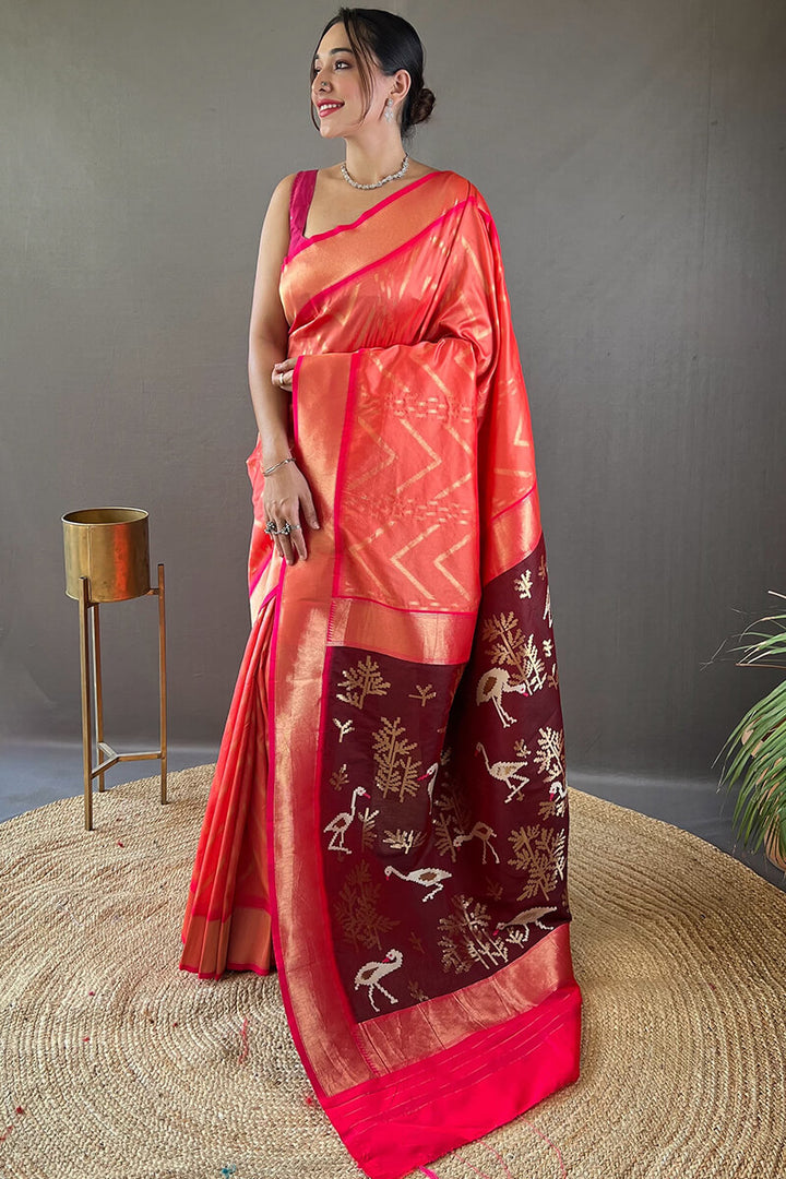 Deep Carmine Pink Soft Banarasi Silk Saree