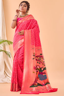 Deep Carmine Pink Zari Woven Paithani Silk Saree