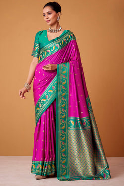 Deep Cerise Pink Banarasi Soft Satin Silk Saree
