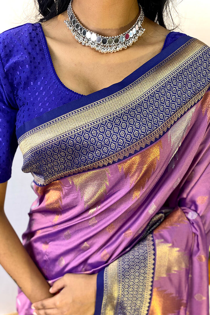 Deep Lavender Zari Woven Banarasi Silk Saree