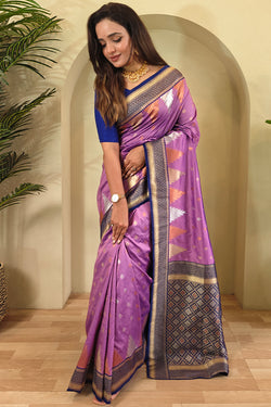 Deep Lavender Zari Woven Banarasi Silk Saree