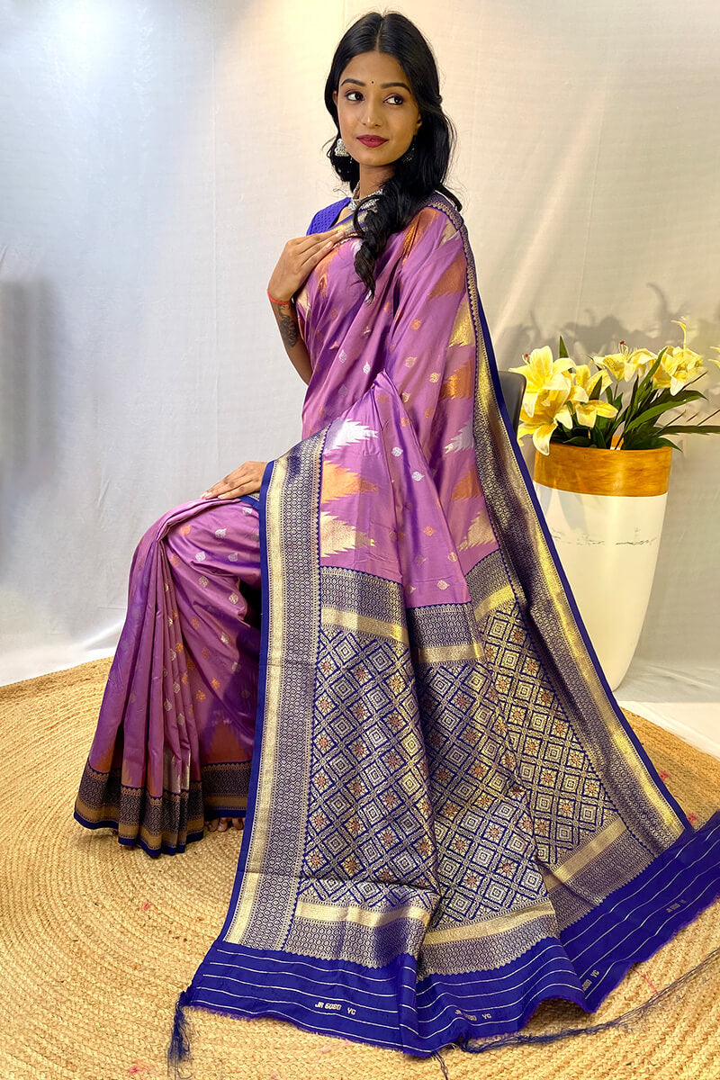 Deep Lavender Zari Woven Banarasi Silk Saree