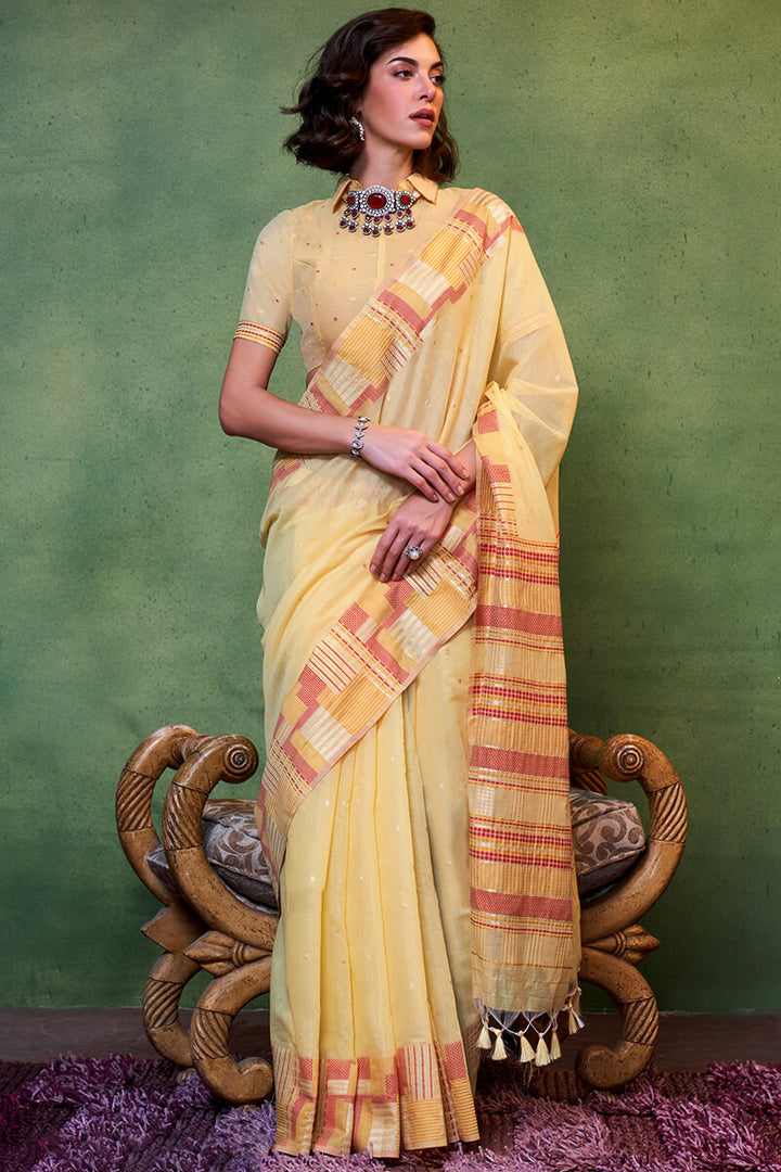 Deep Peach Cotton Silk Saree