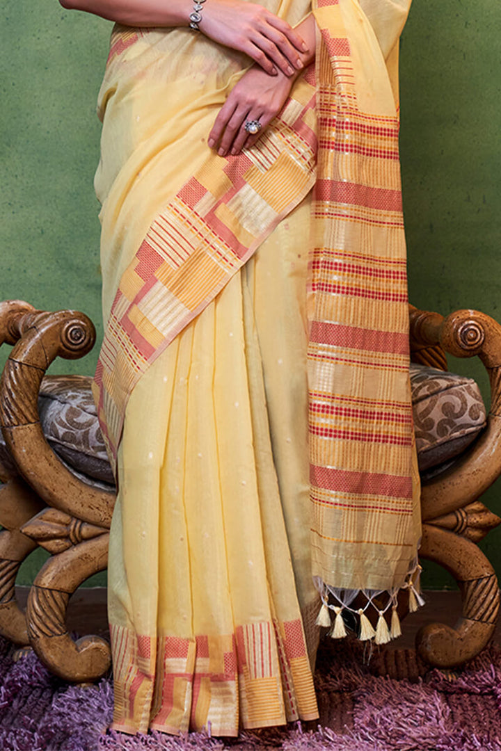 Deep Peach Cotton Silk Saree