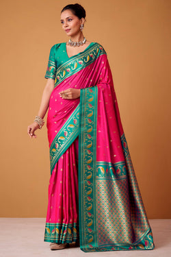 Deep Pink Banarasi Soft Satin Silk Saree