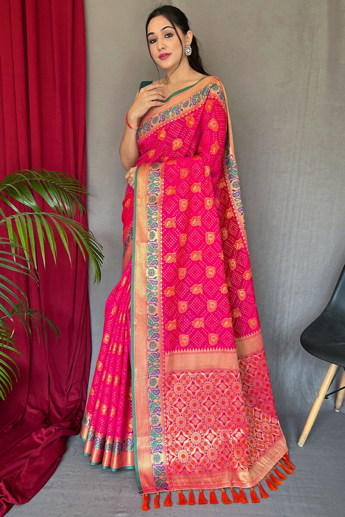 Deep Pink Zari Woven Patola Silk Saree