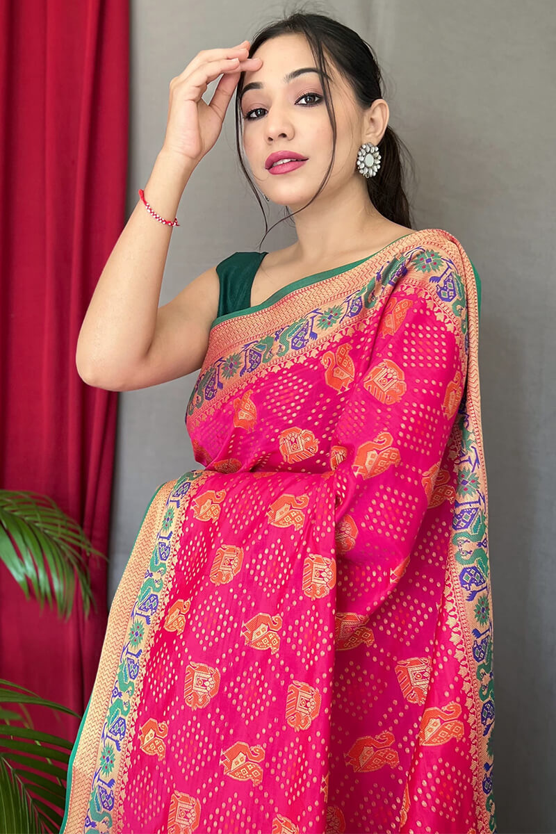 Deep Pink Zari Woven Patola Silk Saree