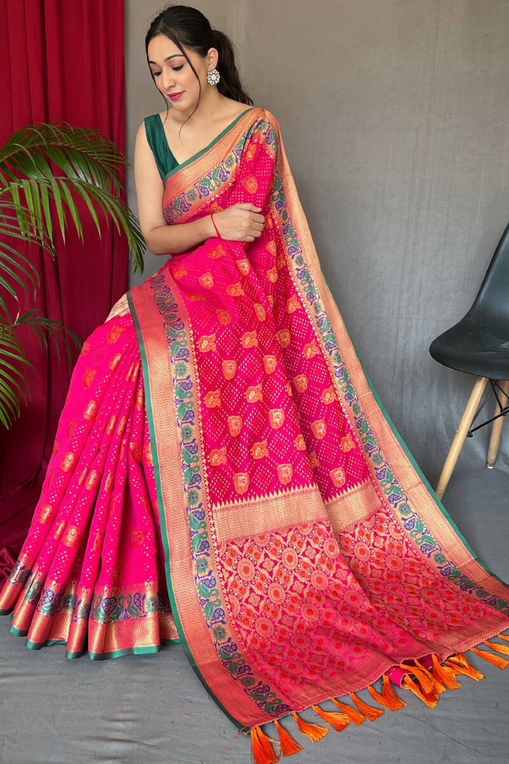 Deep Pink Zari Woven Patola Silk Saree