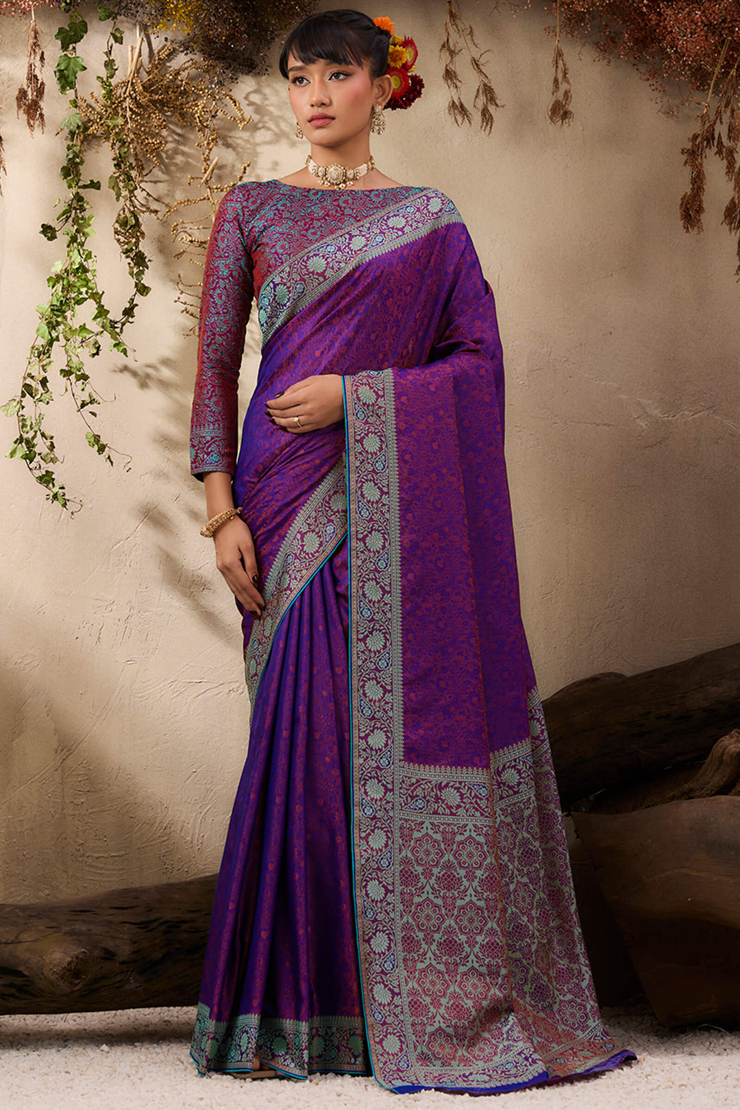 Deep Purple Kanjivaram Silk Saree