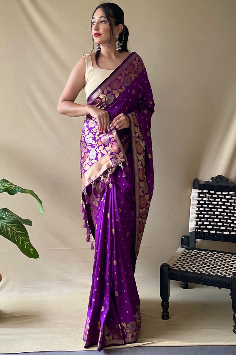 Deep Purple Soft Banarasi Silk Saree