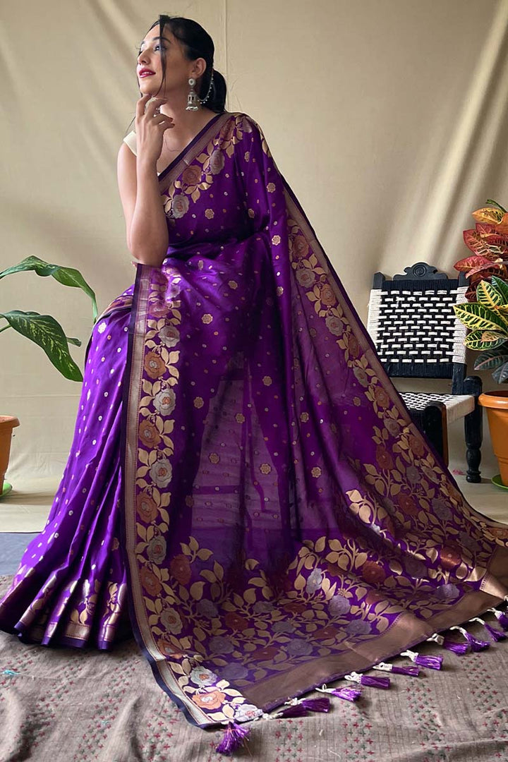 Deep Purple Soft Banarasi Silk Saree