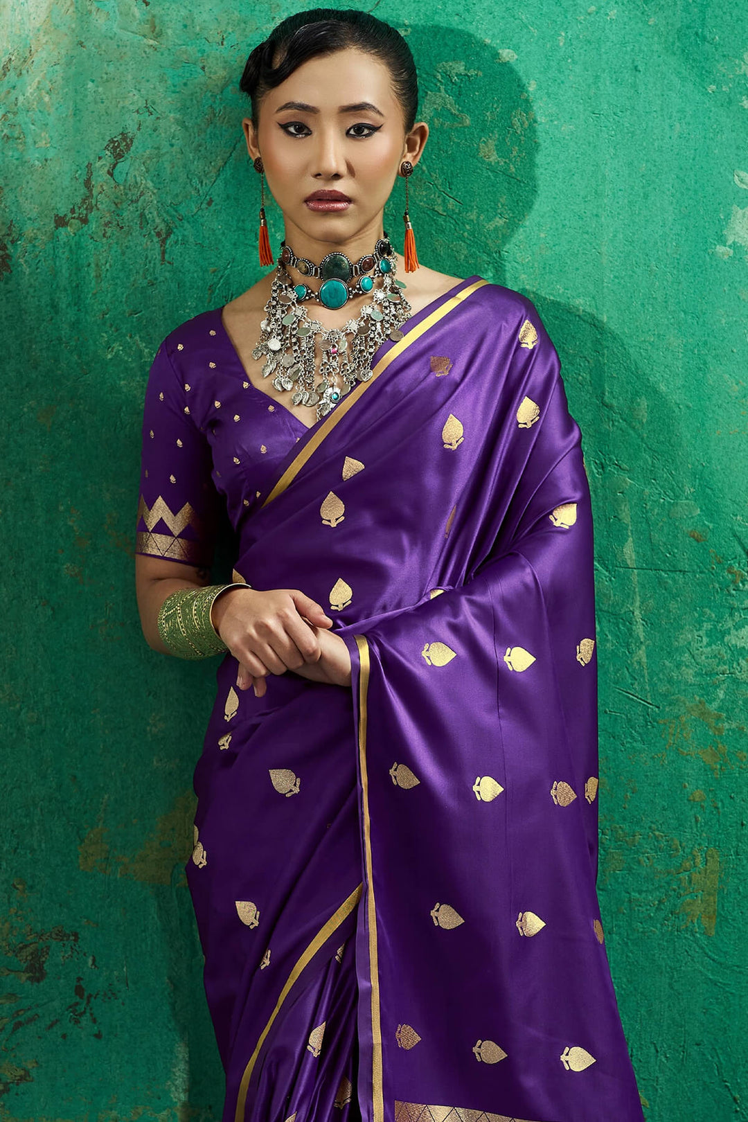 Deep Purple Zari woven Banarasi Satin silk saree
