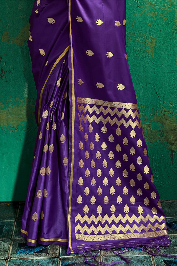 Deep Purple Zari woven Banarasi Satin silk saree