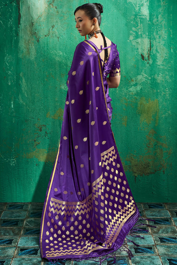 Deep Purple Zari woven Banarasi Satin silk saree