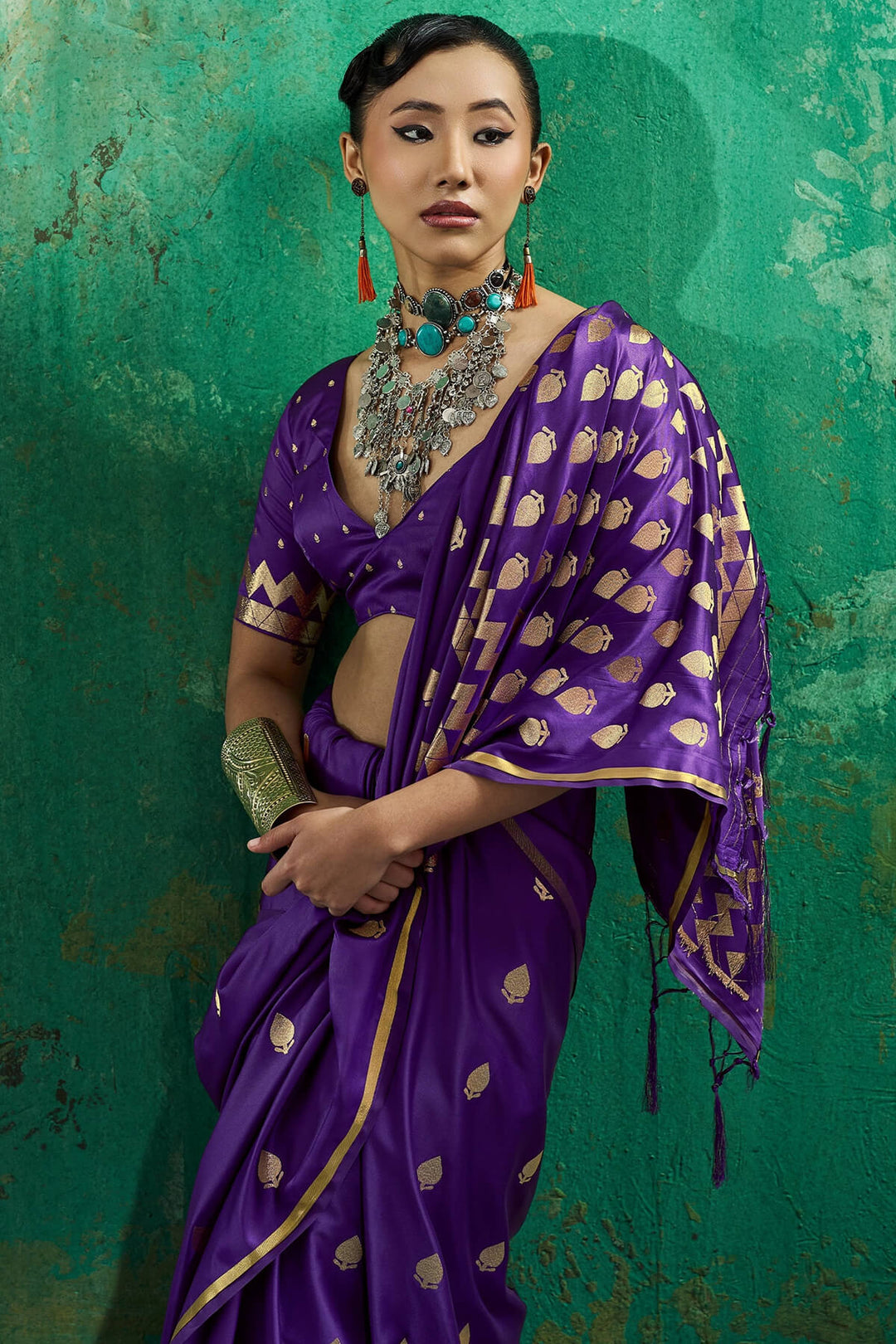 Deep Purple Zari woven Banarasi Satin silk saree