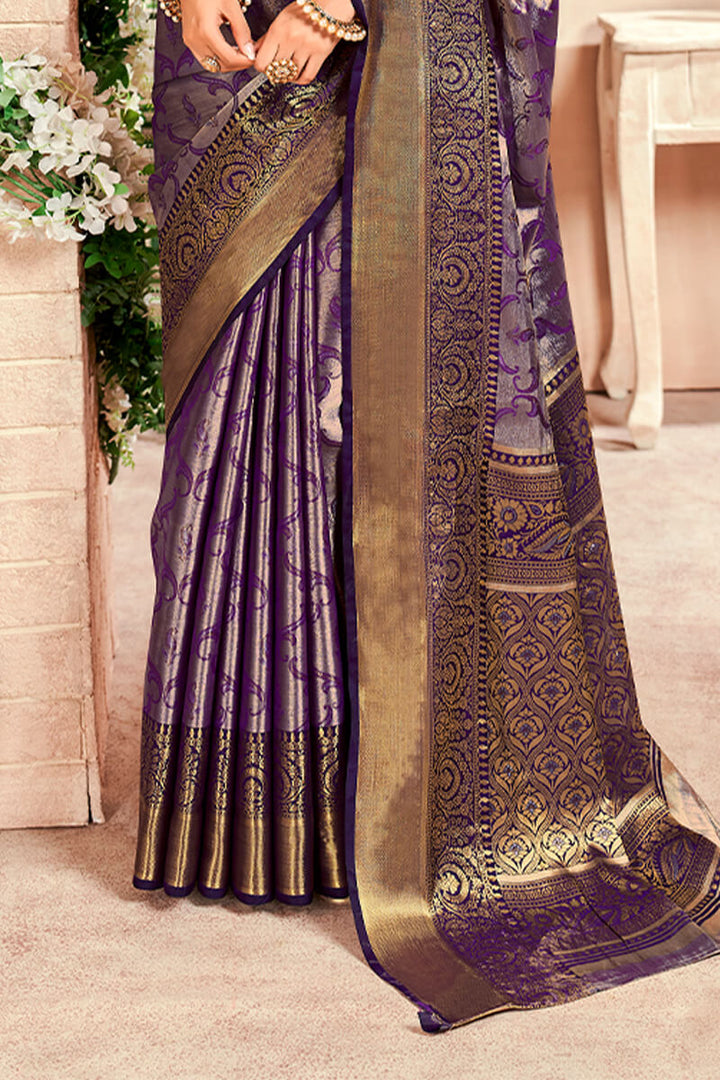 Deep Purple Zari Woven Kanjivaram Silk Saree