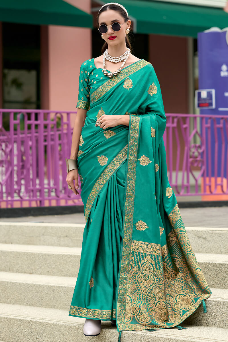 Deep Sea Green Banarasi Tissue Silk Saree