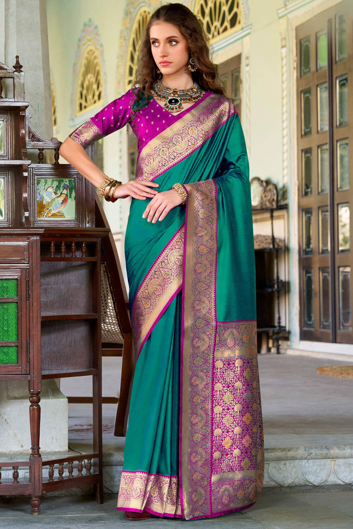 Deep Sea Green Soft Silk Saree