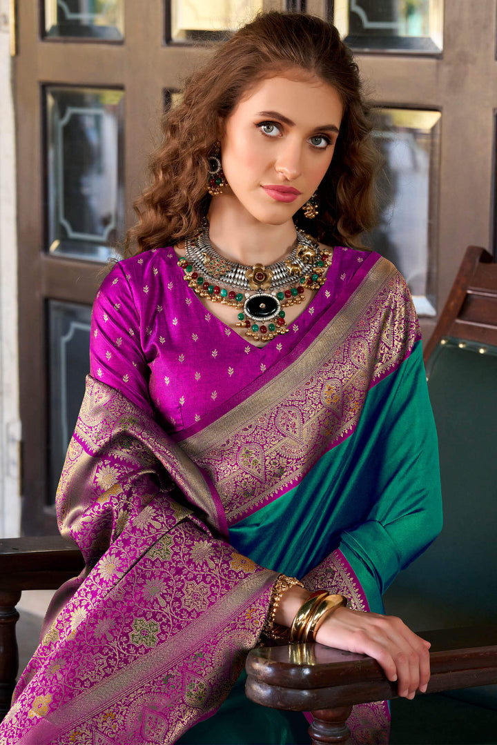 Deep Sea Green Soft Silk Saree