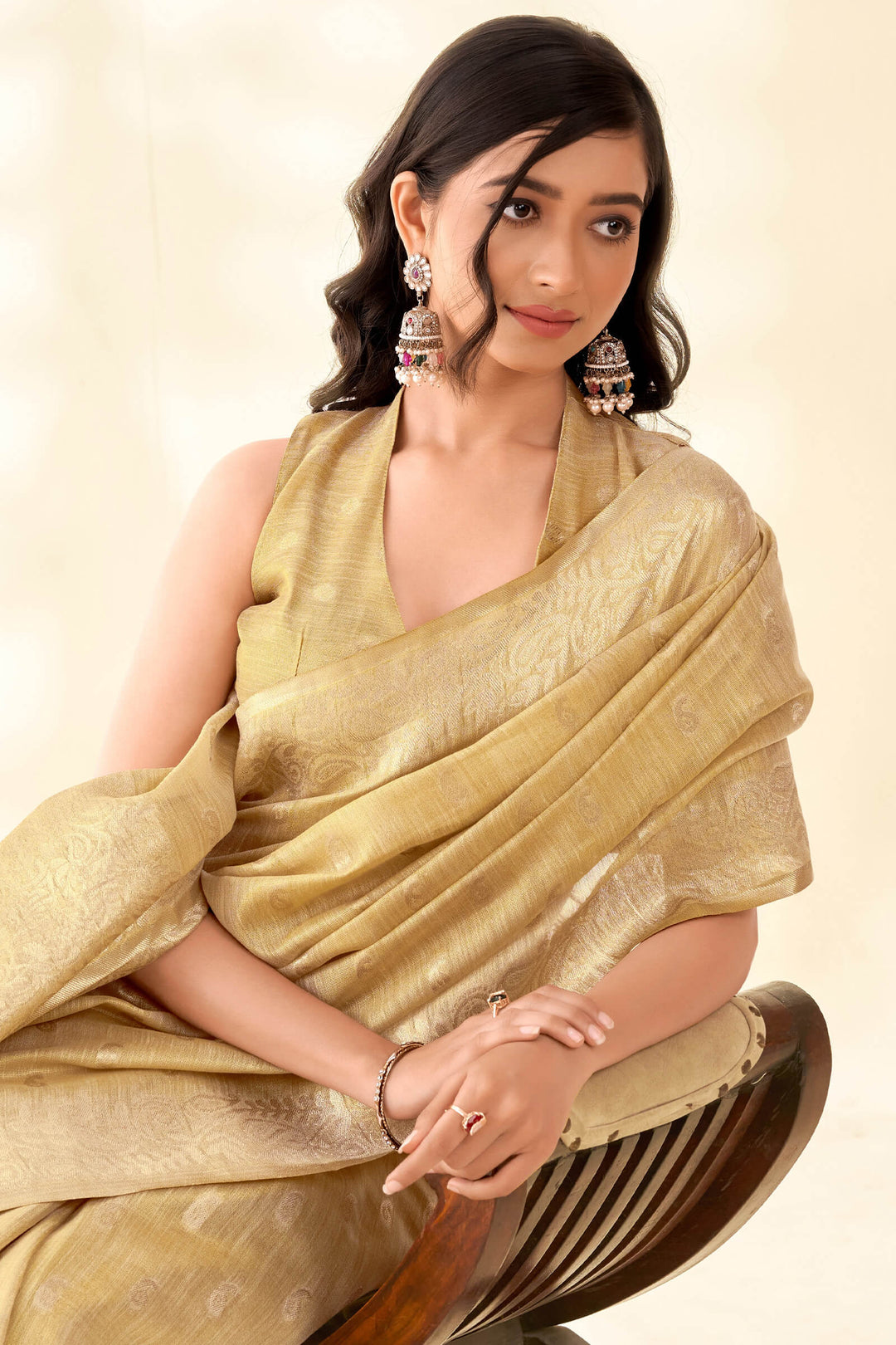 Desert Beige Tissue Linen Silk Saree
