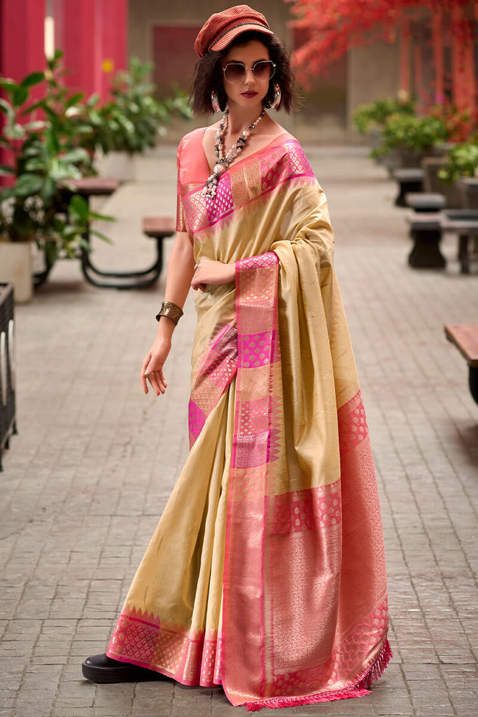 Desert Beige Woven Soft Banarasi Silk Saree