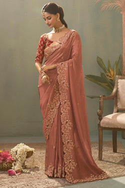 Dirty Pink Embroidery saree with Designer Embroidery Blouse
