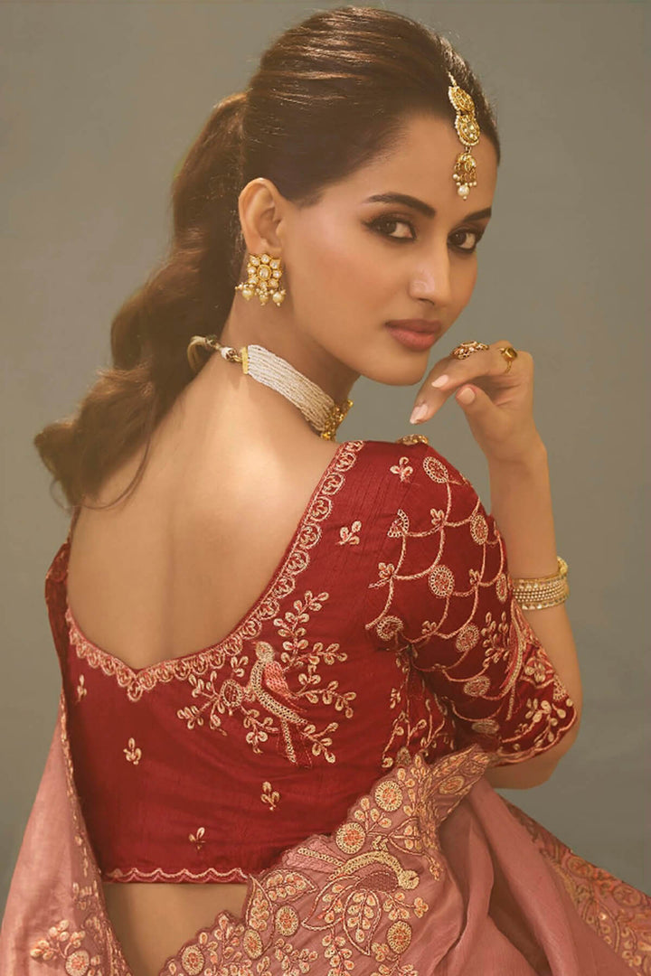 Dirty Pink Embroidery saree with Designer Embroidery Blouse