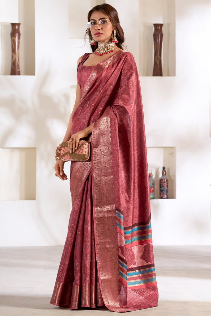 Dirty Pink Foil Printed Dola silk saree