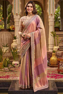 Dirty Pink Hand Work Viscose Saree with Stiched Blouse