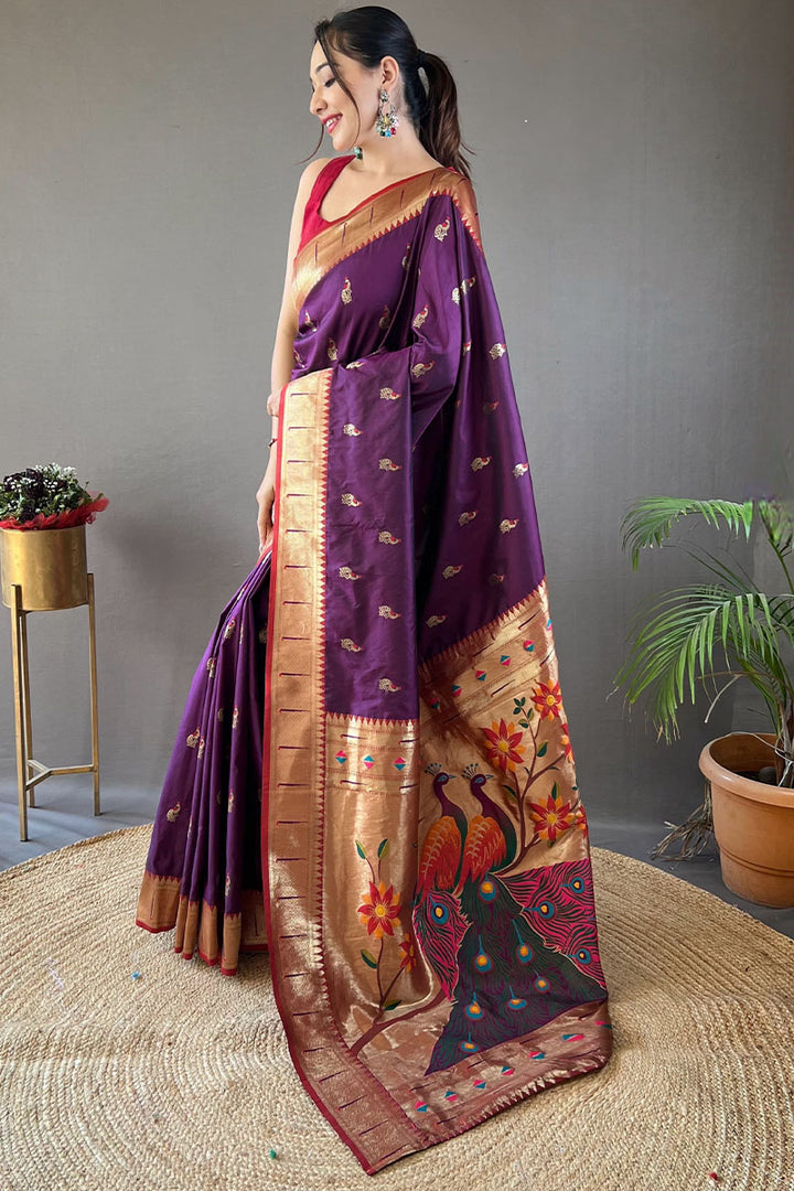 Dirty Purple Zari Woven Paithani Silk Saree