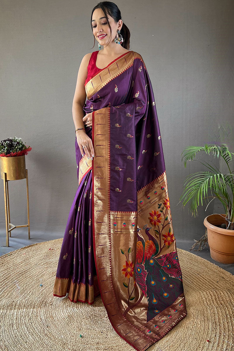 Dirty Purple Zari Woven Paithani Silk Saree