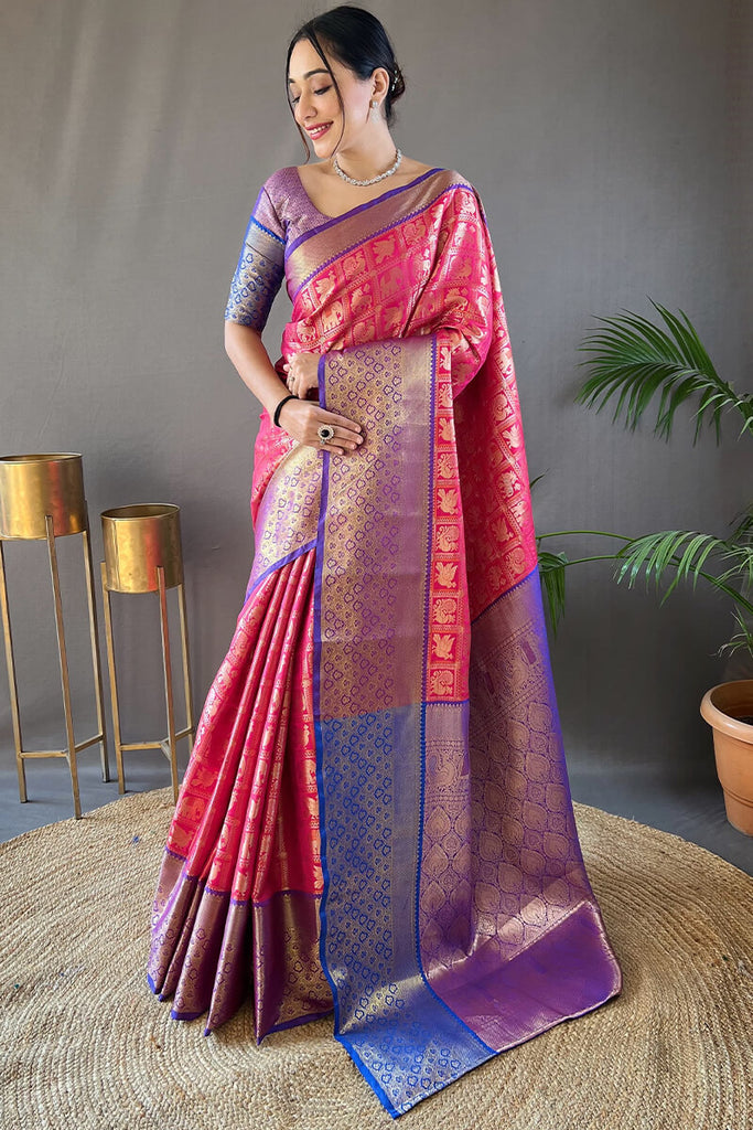 Dogwood Rose Pink Kanjivaram Silk Saree