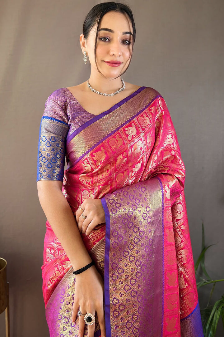 Dogwood Rose Pink Kanjivaram Silk Saree