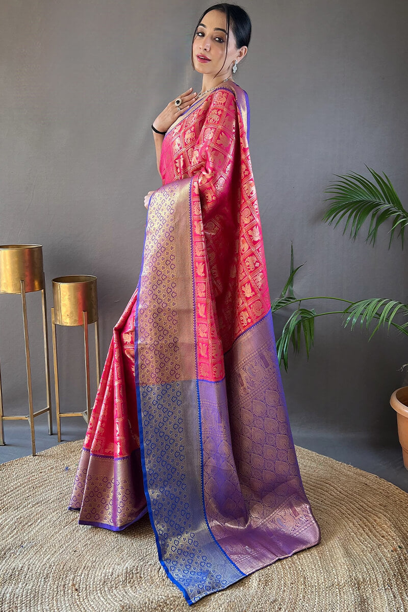 Dogwood Rose Pink Kanjivaram Silk Saree