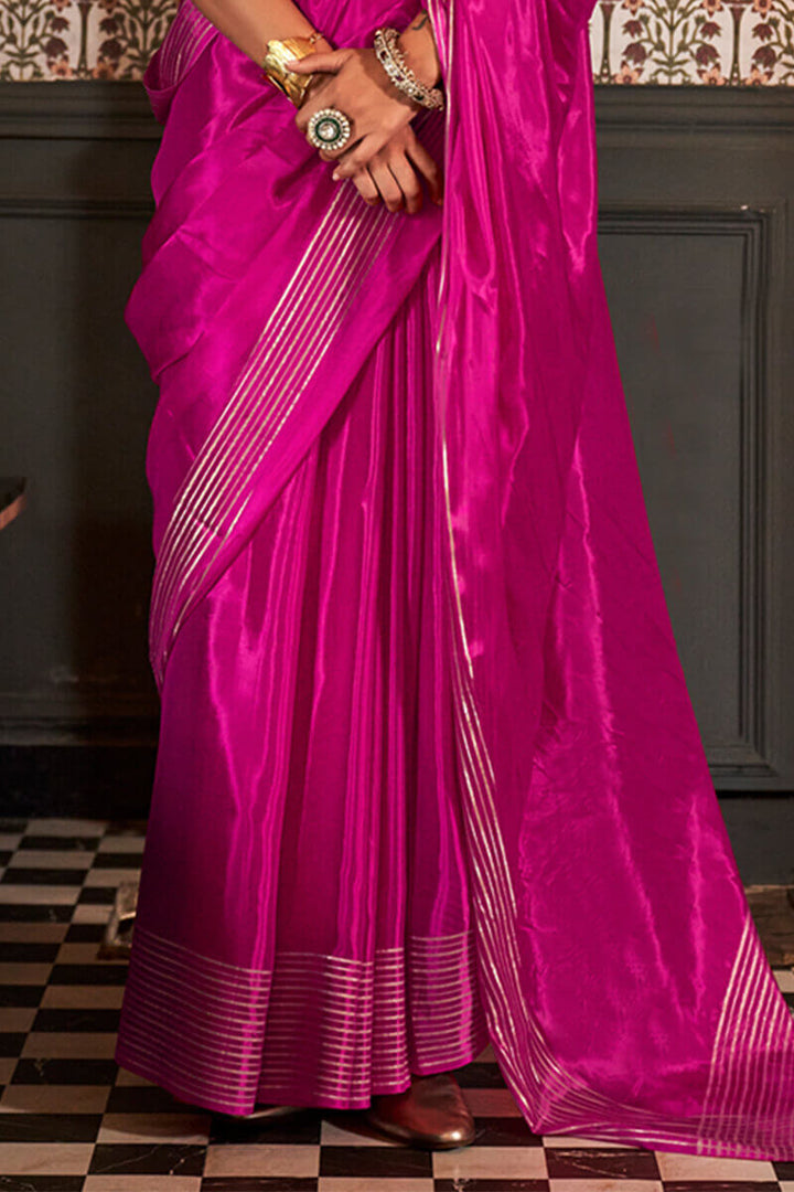 Dogwood Rose Pink Soft Banarasi Viscose Saree