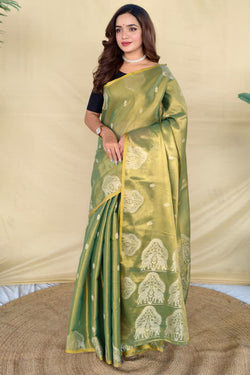 Drab Green Banarasi Tissue Silk Saree