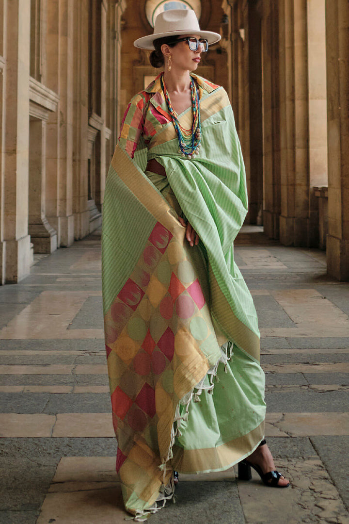 Drab Green Soft Banarasi Silk Saree