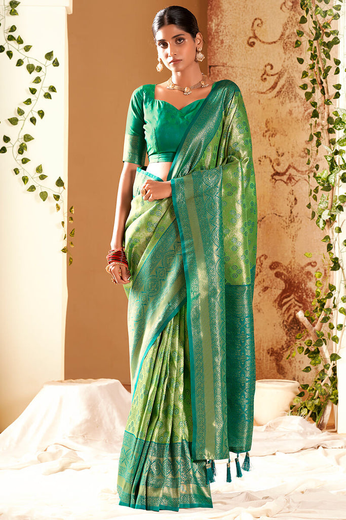 Drab Green Soft Kanjivaram Silk Saree