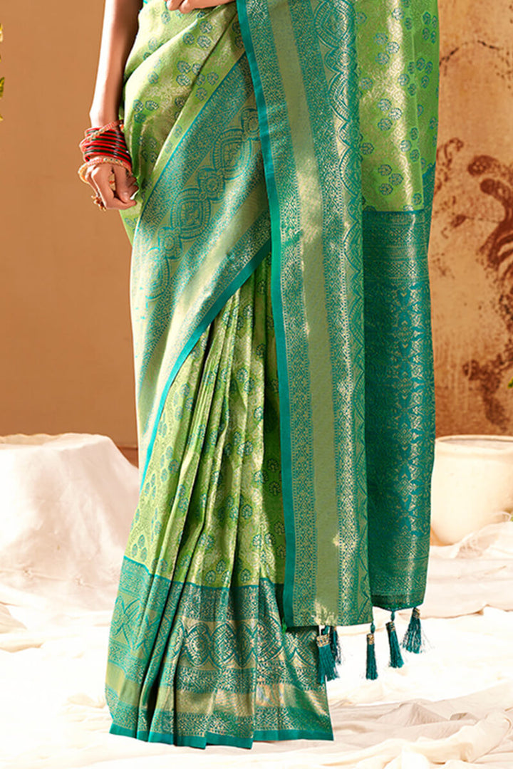 Drab Green Soft Kanjivaram Silk Saree