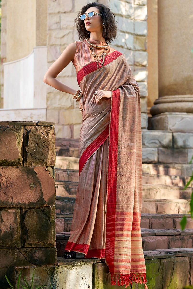 Dull Brown Katan Silk Saree