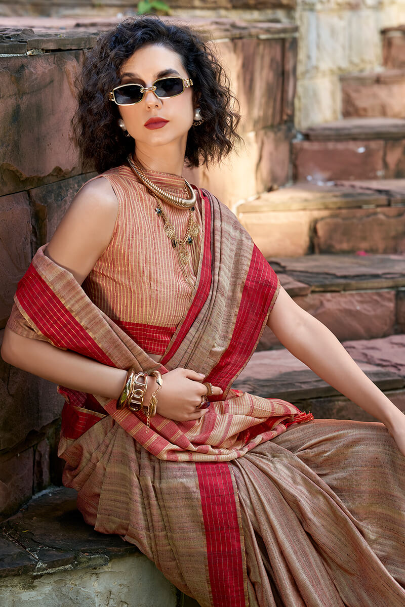 Dull Brown Katan Silk Saree