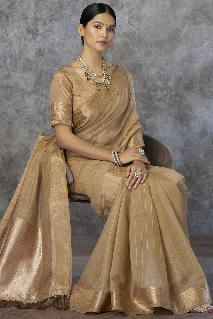 Dull Brown Soft Linen Silk Saree