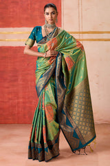 Dull Green Handloom Banarasi Silk Saree