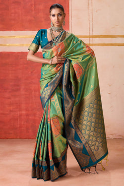 Dull Green Handloom Banarasi Silk Saree
