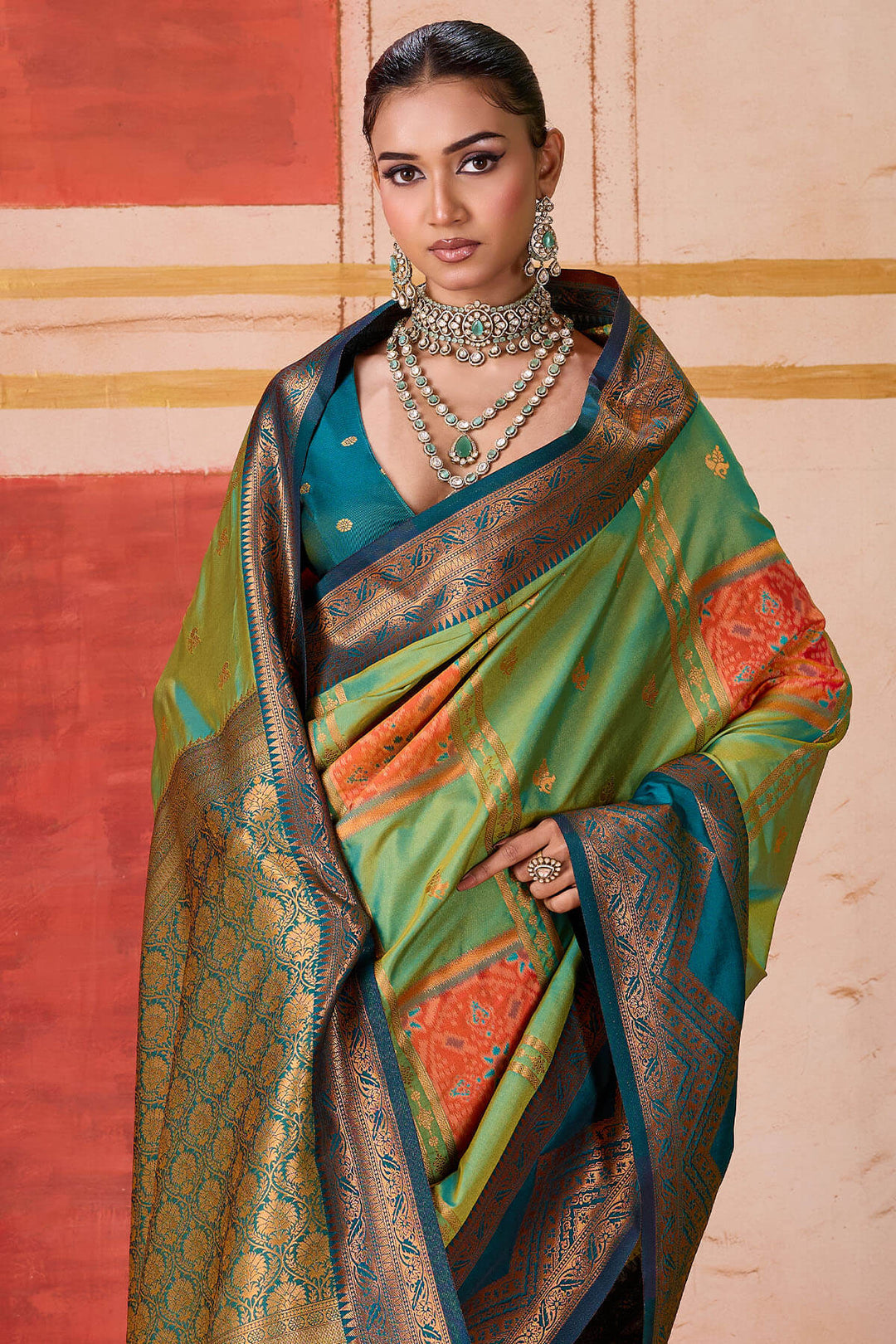 Dull Green Handloom Banarasi Silk Saree