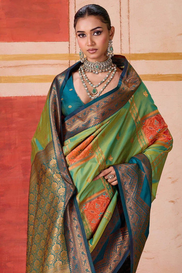 Dull Green Handloom Banarasi Silk Saree